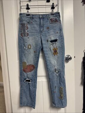 Anthropologie Light Blue Embroidered Straight-Leg Jeans